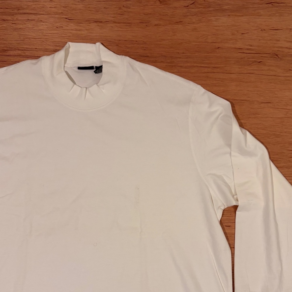 Eddie Bauer Mens XXL Off White Mock Neck Long Sleeve Cotton Shirt 0307 D3466336